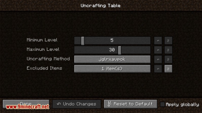 Uncrafting Table Mod GUI